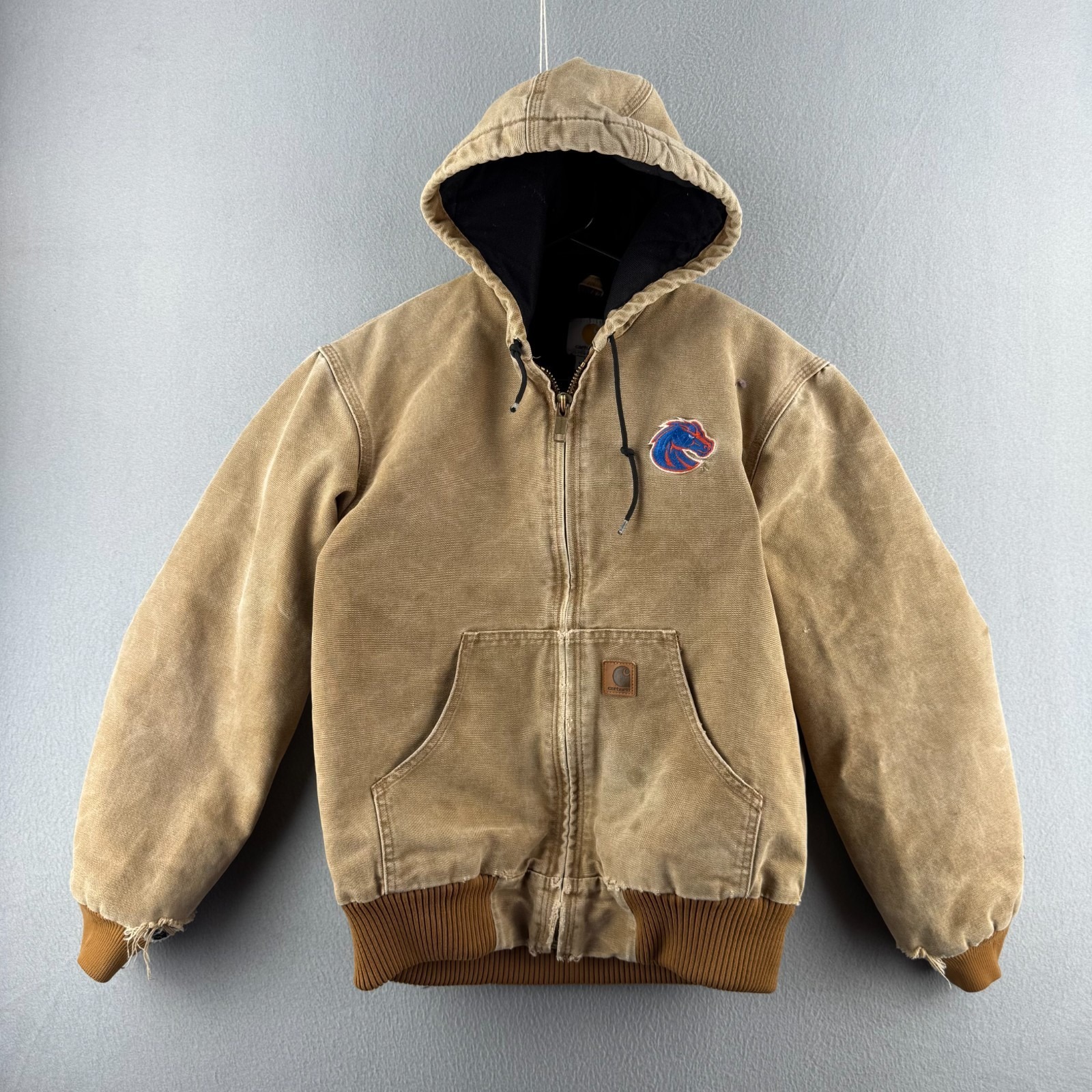 Vintage Carhartt Jacket Mens Small Hooded Active Jack Duck Canvas Boise State